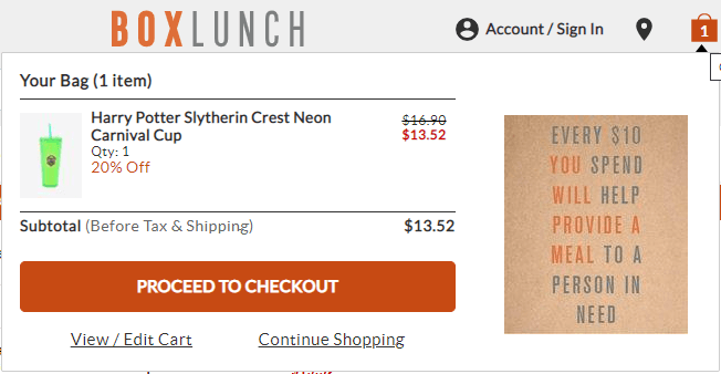 Hover Checkout Box Lunch